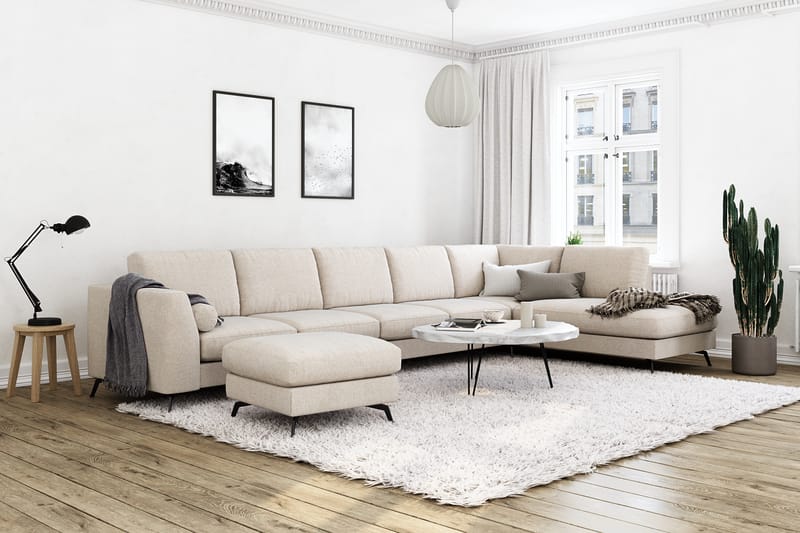 Ocean Lyx 6-istuttava Oikeakätinen U-muotoinen Sohva Divaanilla ja Divaanituolilla + Rahi Kankaalla - Beige - Huonekalut - Sohva - Divaanisohva