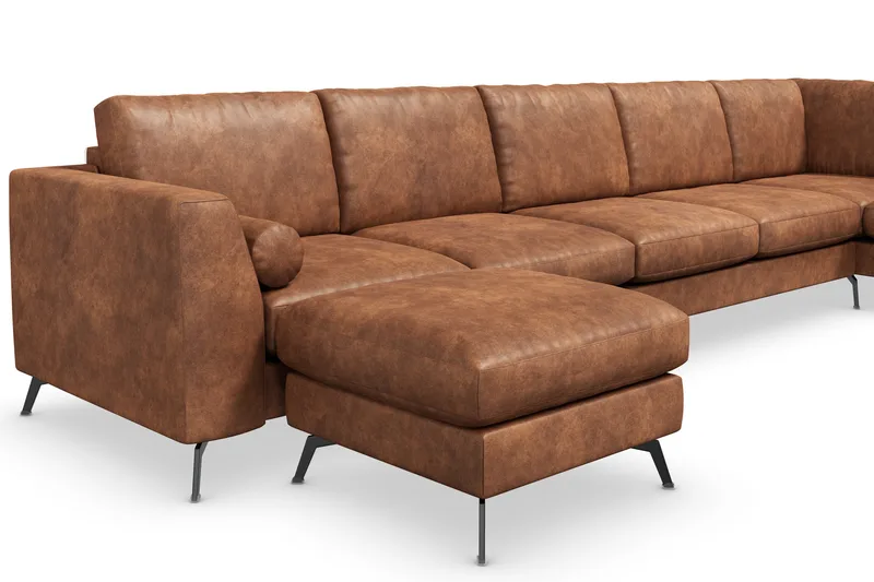 Ocean Lyx 6-istuttava Oikeakätinen U-muotoinen Sohva Divaanilla ja Divaanituolilla + Rahi Keinonahkalla - Ruskea - Huonekalut - Sohva - U-Sohva