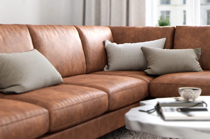 Ocean Lyx 6-istuttava Oikeakätinen U-muotoinen Sohva Divaanilla ja Divaanituolilla + Rahi Keinonahkalla - Ruskea - Huonekalut - Sohva - U-Sohva