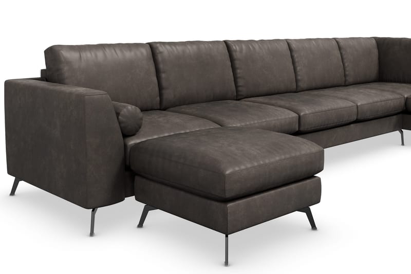 Ocean Lyx 6-istuttava Oikeakätinen U-muotoinen Sohva Divaanilla ja Divaanituolilla + Rahi Keinonahkalla - Tummanharmaa - Huonekalut - Sohva - U-Sohva
