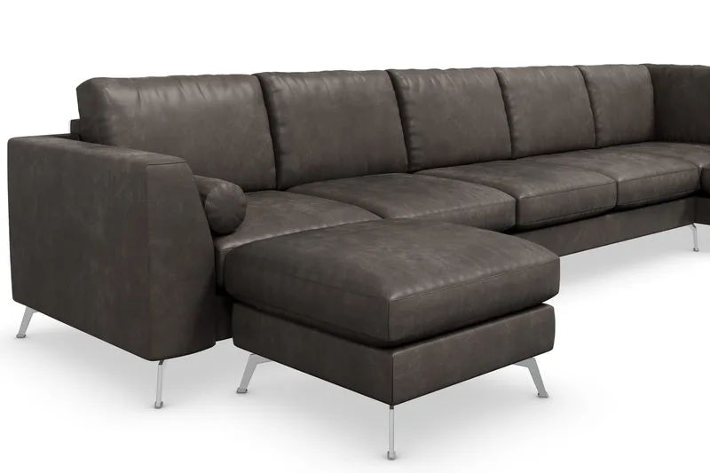 Ocean Lyx 6-istuttava Oikeakätinen U-muotoinen Sohva Divaanilla ja Divaanituolilla + Rahi Keinonahkalla - Tummanharmaa - Huonekalut - Sohva - U-Sohva