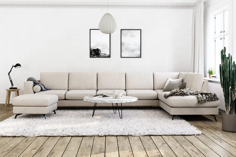 Ocean Lyx 6-istuttava Oikeakätinen U-muotoinen Sohva Divaanilla ja Divaanituolilla + Rahi Kankaalla - Beige - Huonekalut - Sohva - U-Sohva