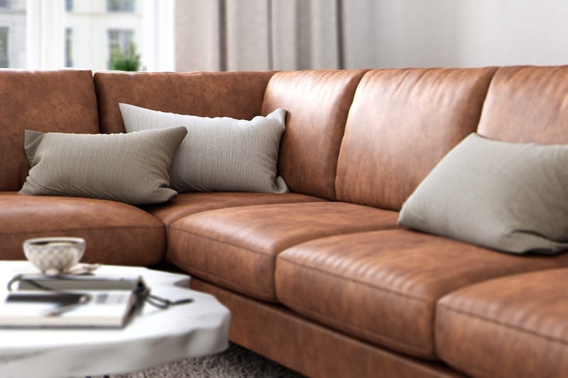 Ocean Lyx 6-istuttava Vasenkätinen U-muotoinen Sohva Divaanilla ja Divaanituolilla + Rahi Keinonahkalla - Ruskea - Huonekalut - Sohva - Divaanisohva