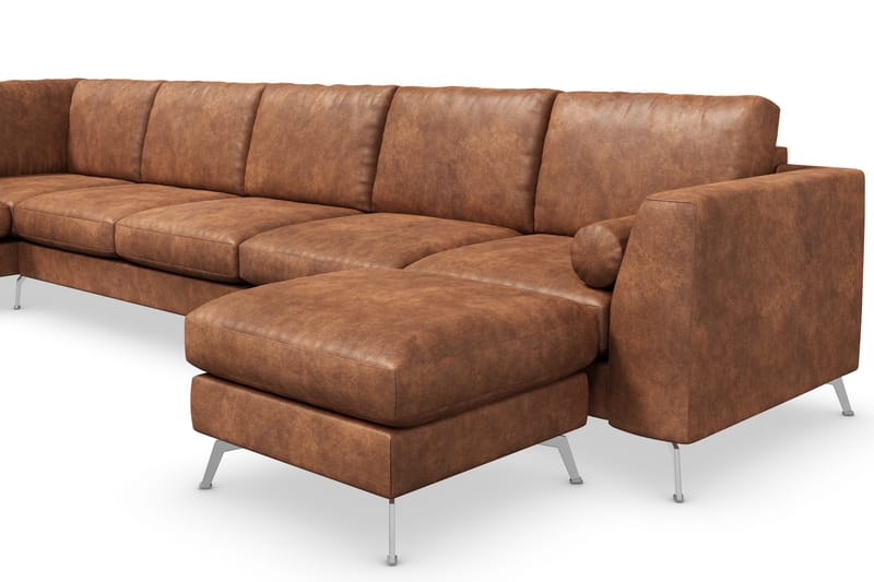 Ocean Lyx 6-istuttava Vasenkätinen U-muotoinen Sohva Divaanilla ja Divaanituolilla + Rahi Keinonahkalla - Ruskea - Huonekalut - Sohva - Divaanisohva