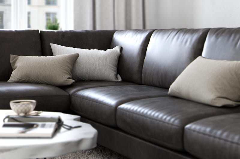 Ocean Lyx 6-istuttava Vasenkätinen U-muotoinen Sohva Divaanilla ja Divaanituolilla + Rahi Keinonahkalla - Tummanharmaa - Huonekalut - Sohva - Divaanisohva