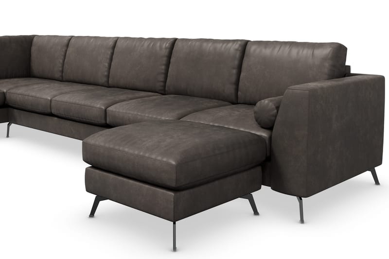 Ocean Lyx 6-istuttava Vasenkätinen U-muotoinen Sohva Divaanilla ja Divaanituolilla + Rahi Keinonahkalla - Tummanharmaa - Huonekalut - Sohva - Divaanisohva