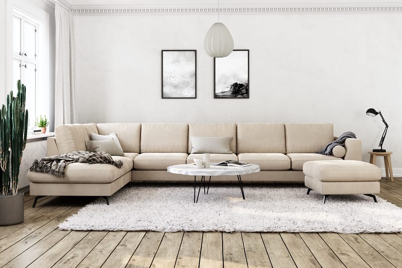 Ocean Lyx 6-istuttava Vasenkätinen U-muotoinen Sohva Divaanilla ja Divaanituolilla + Rahi Sametilla - Beige - Huonekalut - Sohva - Divaanisohva