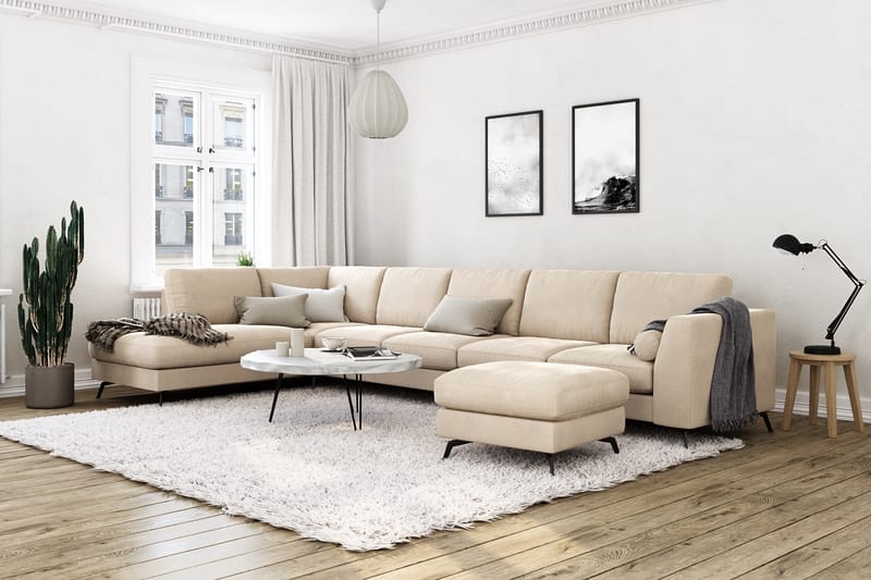 Ocean Lyx 6-istuttava Vasenkätinen U-muotoinen Sohva Divaanilla ja Divaanituolilla + Rahi Sametilla - Beige - Huonekalut - Sohva - Divaanisohva