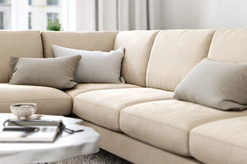 Ocean Lyx 6-istuttava Vasenkätinen U-muotoinen Sohva Divaanilla ja Divaanituolilla + Rahi Sametilla - Beige - Huonekalut - Sohva - Divaanisohva