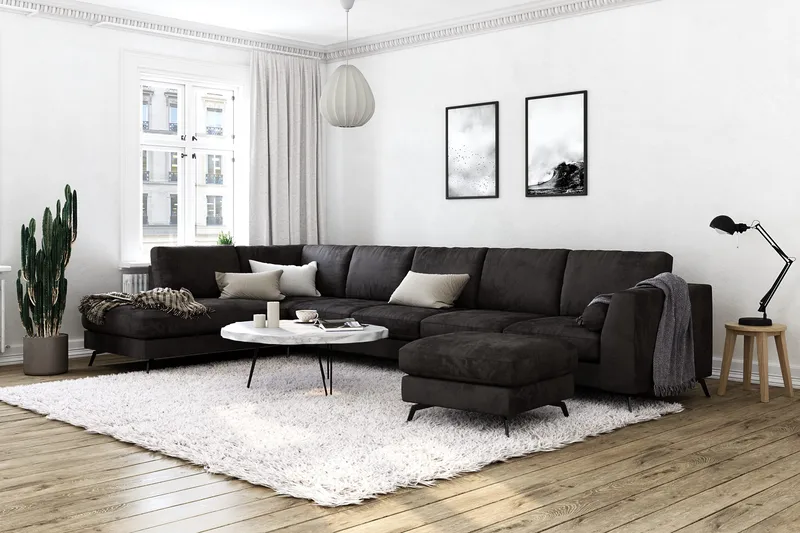 Ocean Lyx 6-istuttava Vasenkätinen U-muotoinen Sohva Divaanilla ja Divaanituolilla + Rahi Sametilla - Tummanharmaa - Huonekalut - Sohva - Divaanisohva