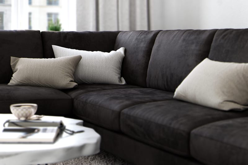 Ocean Lyx 6-istuttava Vasenkätinen U-muotoinen Sohva Divaanilla ja Divaanituolilla + Rahi Sametilla - Tummanharmaa - Huonekalut - Sohva - Divaanisohva