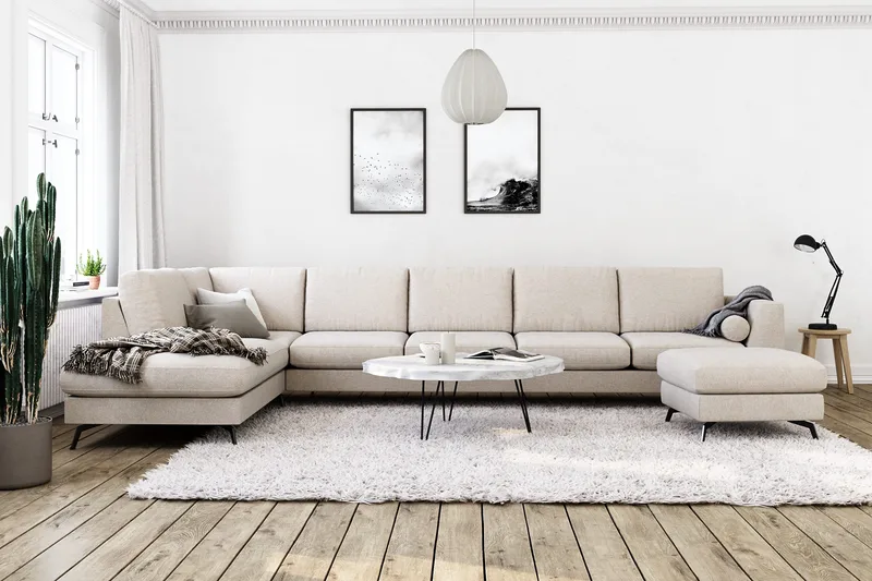 Ocean Lyx 6-istuttava Vasenkätinen U-muotoinen Sohva Divaanilla ja Divaanituolilla + Rahi Kankaalla - Beige - Huonekalut - Sohva - U-Sohva
