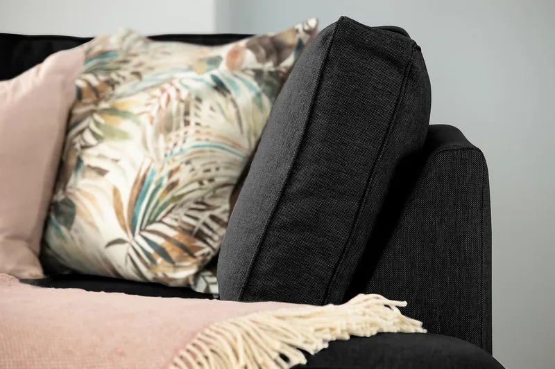 Optus 4-istuttava Vasenkätinen L-muotoinen Divaanisohva Kankaalla - Musta - Huonekalut - Sohva - Divaanisohva - 4 istuttava sohva divaanilla