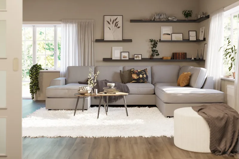 Optus Lyx 4-istuttava Oikeakätinen U-muotoinen Sohva Divaanilla ja Divaaniosalla Kankaasta - Harmaa - Huonekalut - Sohva - Divaanisohva