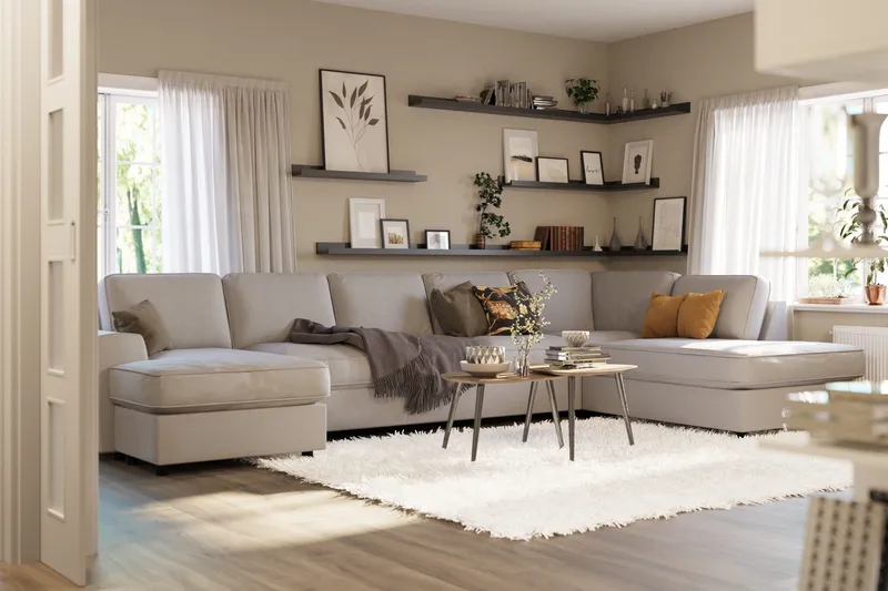 Optus Lyx 6-istuttava Oikeakätinen U-muotoinen Large Sohva Divaanilla ja Divaaniosalla Kankaasta - Harmaa - Huonekalut - Sohva - Divaanisohva