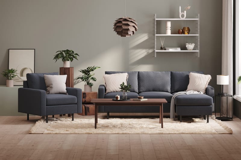 Peppe 3-istuttava Käännettävä L-muotoinen Divaanisohva Kankaalla - Tummanharmaa - Huonekalut - Sohva - Divaanisohva - 3 istuttava sohva divaanilla