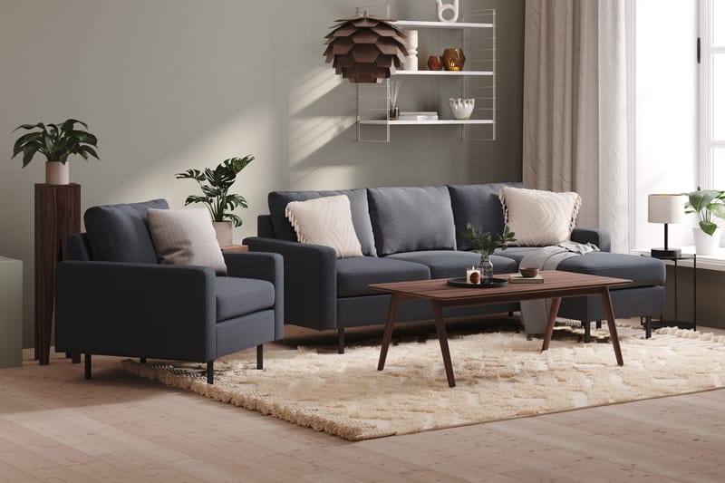 Peppe 3-istuttava Käännettävä L-muotoinen Divaanisohva Kankaalla - Tummanharmaa - Huonekalut - Sohva - Divaanisohva - 3 istuttava sohva divaanilla