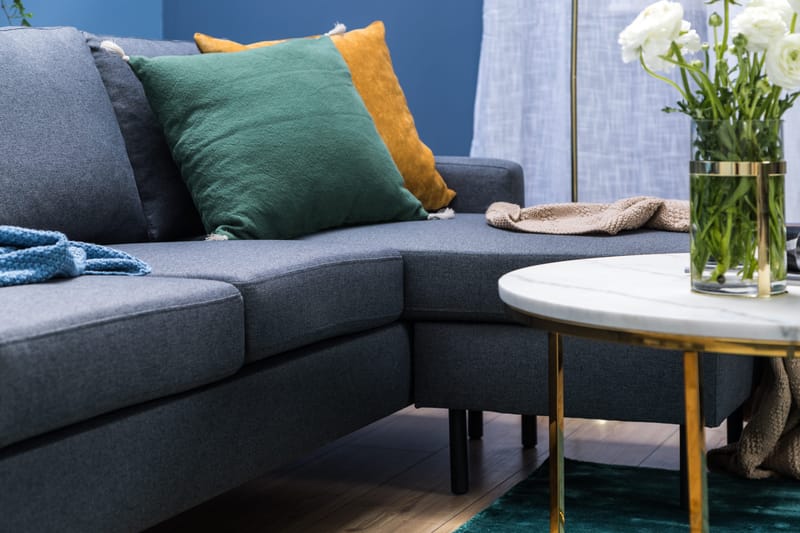 Peppe 3-istuttava Käännettävä L-muotoinen Divaanisohva Kankaalla - Tummanharmaa - Huonekalut - Sohva - Divaanisohva - 3 istuttava sohva divaanilla