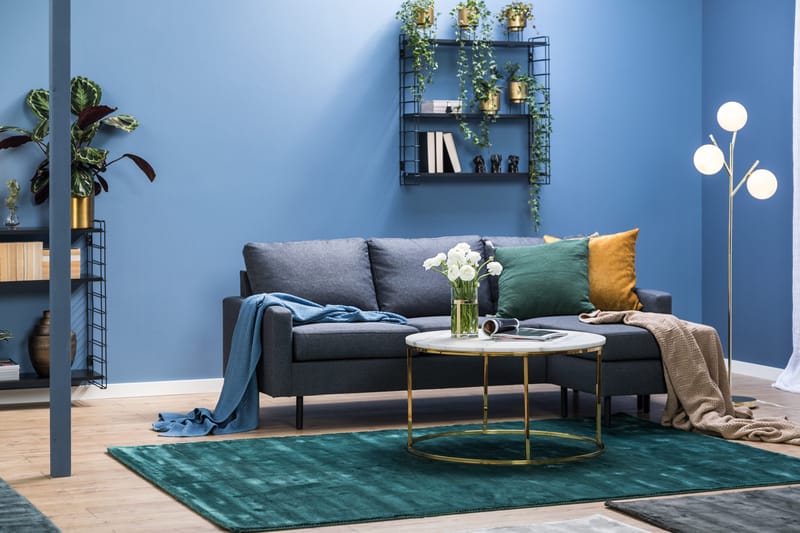 Peppe 3-istuttava Käännettävä L-muotoinen Divaanisohva Kankaalla - Tummanharmaa - Huonekalut - Sohva - Divaanisohva - 3 istuttava sohva divaanilla