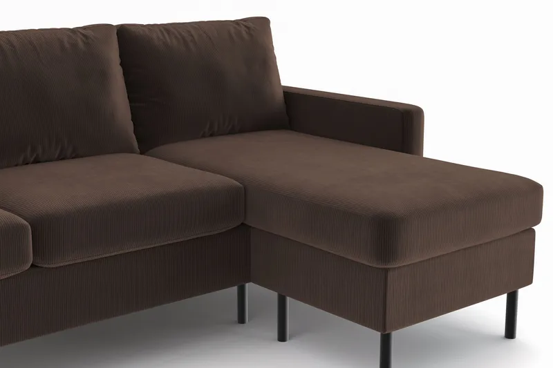 Peppe 3-istuttava Käännettävä L-muotoinen Divaanisohva Manchesterista - Ruskea - Huonekalut - Sohva - Divaanisohva - 3 istuttava sohva divaanilla