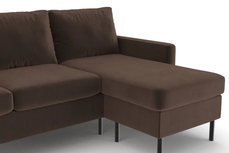 Peppe 3-istuttava Käännettävä L-muotoinen Divaanisohva Manchesterista - Ruskea - Huonekalut - Sohva - Divaanisohva - 3 istuttava sohva divaanilla