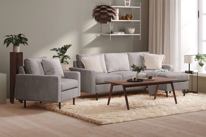 Peppe 3-istuttava Käännettävä L-muotoinen Divaanisohva Manchesterista - Tummanharmaa - Huonekalut - Sohva - Divaanisohva - 3 istuttava sohva divaanilla