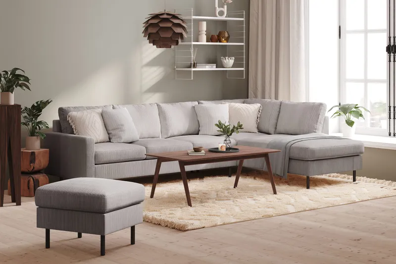 Peppe 4-istuttava Oikeakätinen L-muotoinen Divaanisohva Manchesterista - Tummanharmaa - Huonekalut - Sohva - Divaanisohva