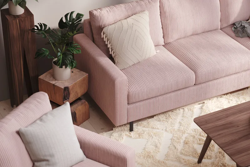 Peppe 4-istuttava Oikeakätinen L-muotoinen Divaanisohva Manchesterista - Vaaleanpunainen - Huonekalut - Sohva - Divaanisohva