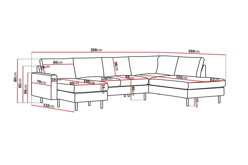Peppe 4-istuttava Oikeakätinen U-muotoinen Sohva Divaanilla ja Divaaniosalla Manchesterista - Vaaleanpunainen - Huonekalut - Sohva - Divaanisohva