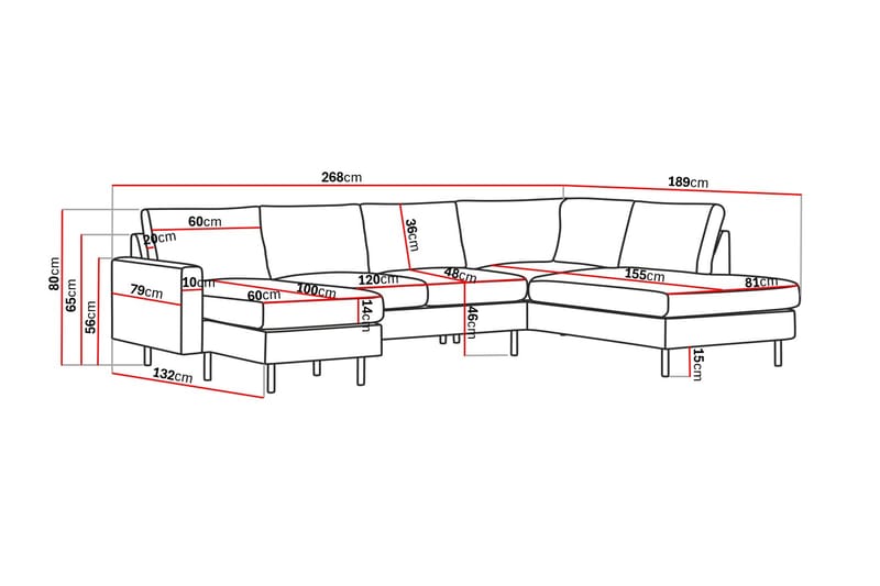 Peppe 4-istuttava Oikeakätinen U-muotoinen Sohva Divaanilla ja Divaaniosalla Manchesterista - Vaaleanpunainen - Huonekalut - Sohva - Divaanisohva