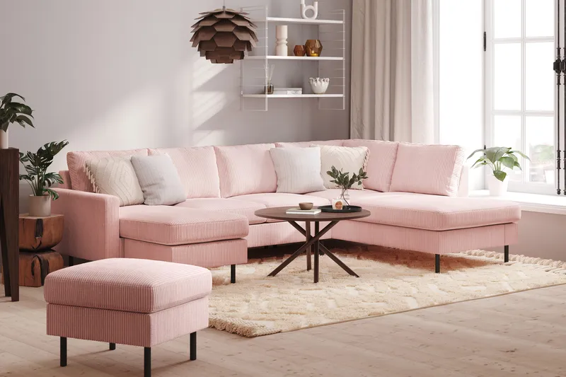 Peppe 4-istuttava Oikeakätinen U-muotoinen Sohva Divaanilla ja Divaaniosalla Manchesterista - Vaaleanpunainen - Huonekalut - Sohva - Divaanisohva