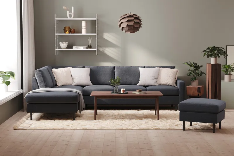 Peppe 4-istuttava Vasenkätinen L-muotoinen Divaanisohva Kankaasta - Tummanharmaa - Huonekalut - Sohva - Divaanisohva