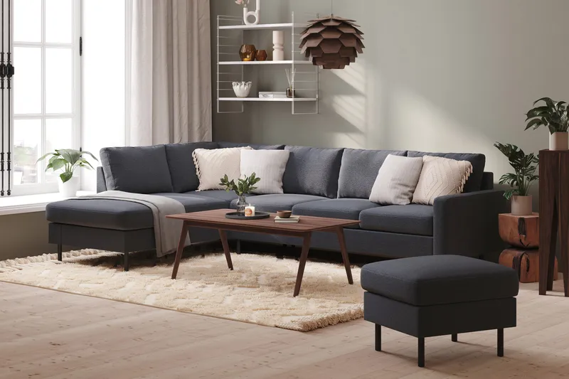 Peppe 4-istuttava Vasenkätinen L-muotoinen Divaanisohva Kankaasta - Tummanharmaa - Huonekalut - Sohva - Divaanisohva