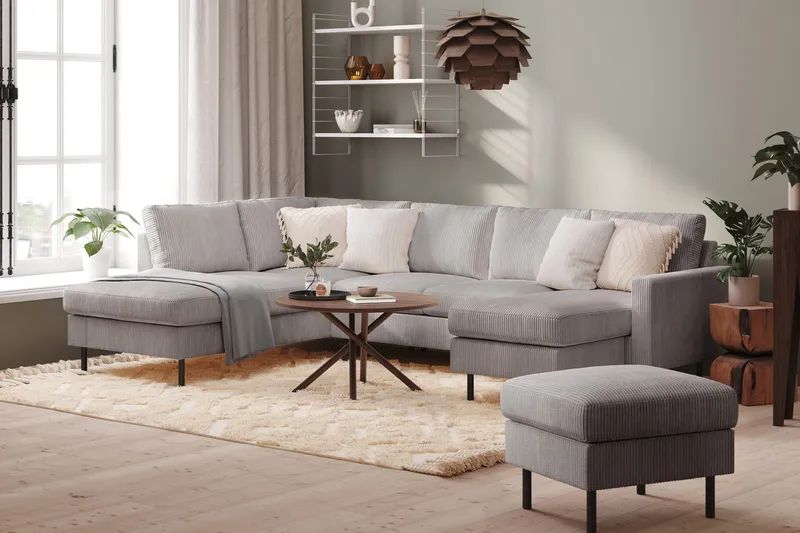 Peppe 4-istuttava Vasenkätinen U-muotoinen Sohva Divaanilla ja Leponurkkauksella Manchester-kankaasta - Tummanharmaa - Huonekalut - Sohva - Divaanisohva