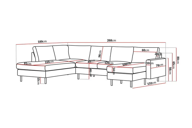 Peppe 4-istuttava Vasenkätinen U-muotoinen Sohva Divaanilla ja Leponurkkauksella Manchester-kankaasta - Vaaleanpunainen - Huonekalut - Sohva - Divaanisohva
