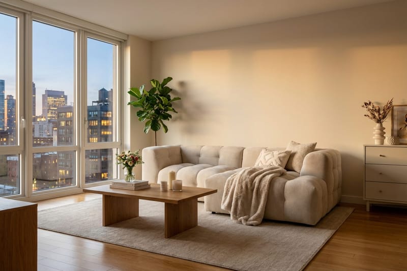 Puffy 3-istuttava kuplamainen sohva divaanilla oikea - Beige - Huonekalut - Sohva - Divaanisohva - 3 istuttava sohva divaanilla