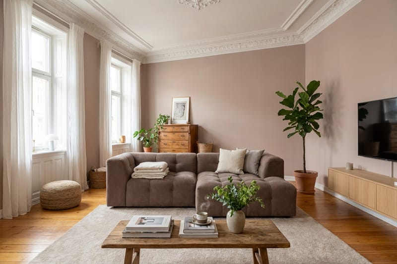 Puffy 3-istuttava kuplamainen sohva divaanilla oikea - Ruskea - Huonekalut - Sohva - Divaanisohva - 3 istuttava sohva divaanilla