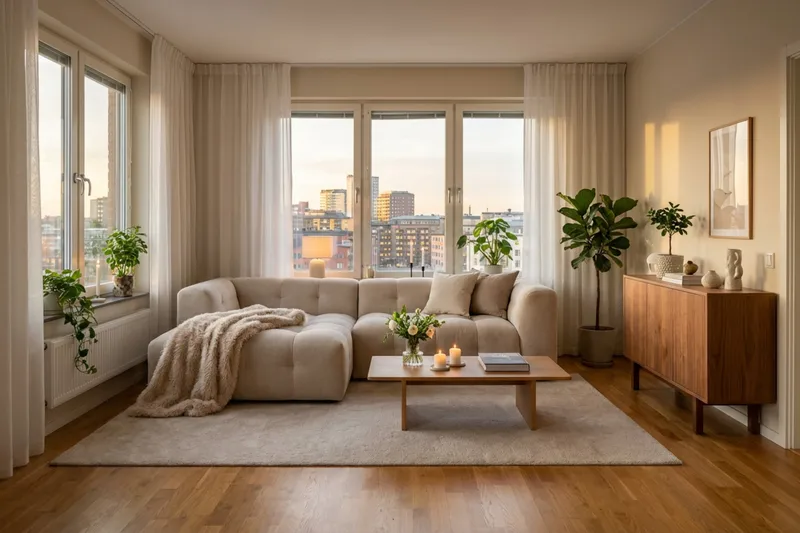 Puffy 3-istuttava kuplamainen sohva divaanilla vasen - Beige - Huonekalut - Sohva - Divaanisohva - 3 istuttava sohva divaanilla