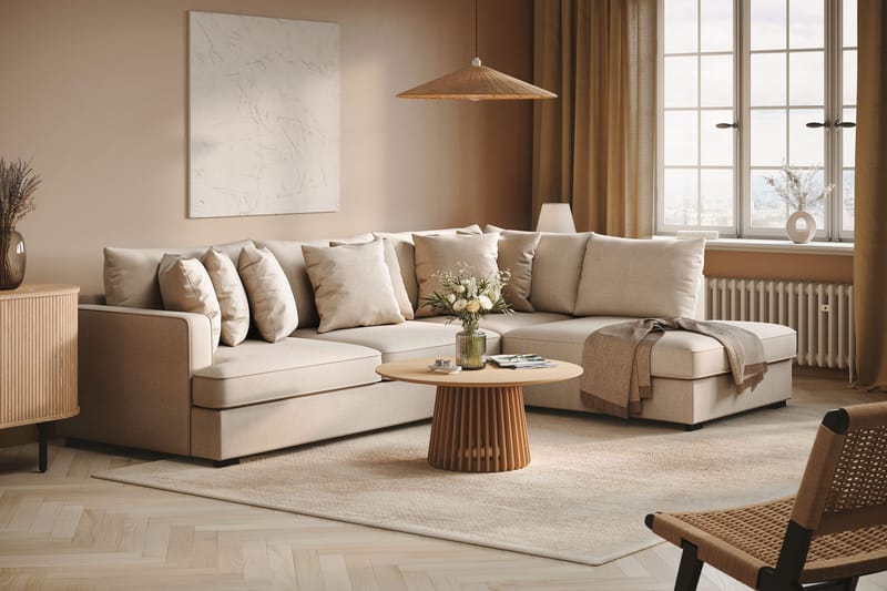 Rossita 4-istuttava Oikeakätinen L-muotoinen Syvä Leponurkkasohva Bouclé-kankaasta - Beige - Huonekalut - Sohva - Divaanisohva