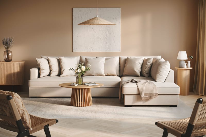 Rossita 4-istuttava Oikeakätinen L-muotoinen Syvä Leponurkkasohva Bouclé-kankaasta - Beige - Huonekalut - Sohva - Divaanisohva