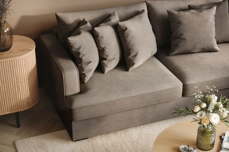 Rossita 4-istuttava Oikeakätinen L-muotoinen Syvä Leponurkkasohva Kankaasta - Ruskea - Huonekalut - Sohva - Divaanisohva