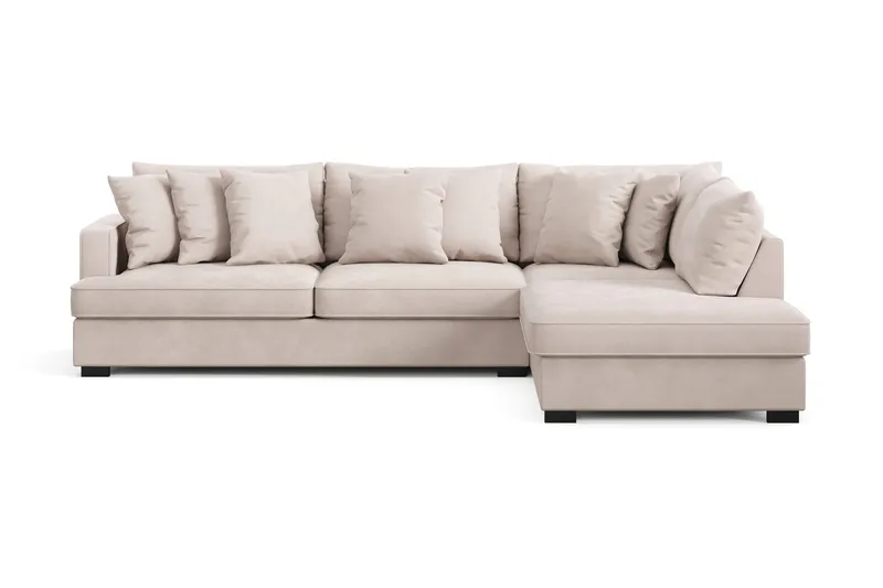 Rossita 4-istuttava Oikeakätinen L-muotoinen Syvä Leponurkkasohva Sametti, Beige