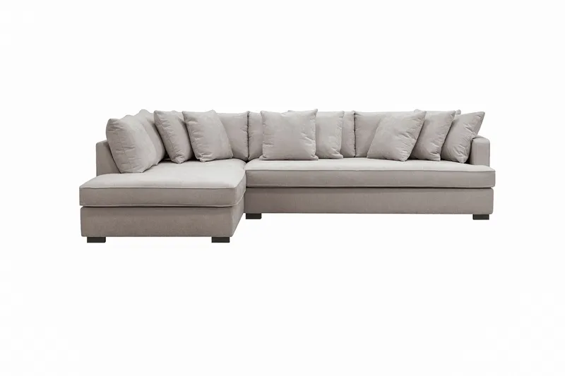 Rossita 4-istuttava Oikeakätinen L-muotoinen Syvä Leponurkkasohva Yhdellä Istuintyynyllä Chenillestä, Harmaa / Ruskea