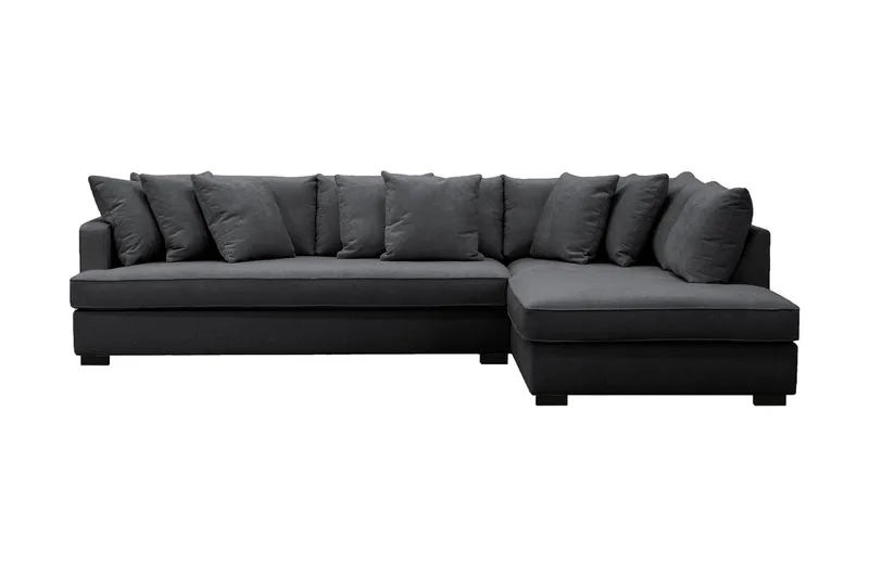 Rossita 4-istuttava Oikeakätinen L-muotoinen Syvä Leponurkkasohva Yhdellä Istuintyynyllä Chenillestä - Musta - Huonekalut - Sohva - Divaanisohva