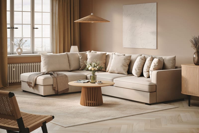 Rossita 4-istuttava Vasenkätinen L-muotoinen Syvä Leponurkkasohva Bouclé-kankaasta - Vaalea beige - Huonekalut - Sohva - Divaanisohva