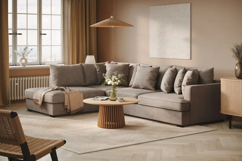 Rossita 4-istuttava Vasenkätinen L-muotoinen Syvä Leponurkkasohva Kankaasta - Ruskea - Huonekalut - Sohva - Divaanisohva