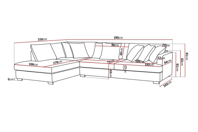 Rossita 4-istuttava Vasenkätinen L-muotoinen Syvä Leponurkkasohva Vakosametti - Offwhite - Huonekalut - Sohva - Divaanisohva