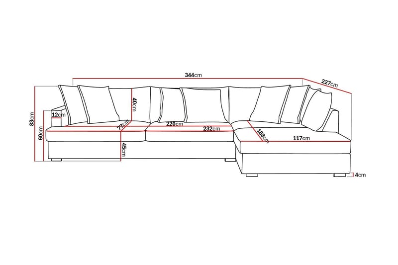 Rossita Lyx 4-istuttava Erittäin syvä Sohva divaanilla Oikea - Harmaa/Ruskea Chenille - Huonekalut - Sohva - Divaanisohva