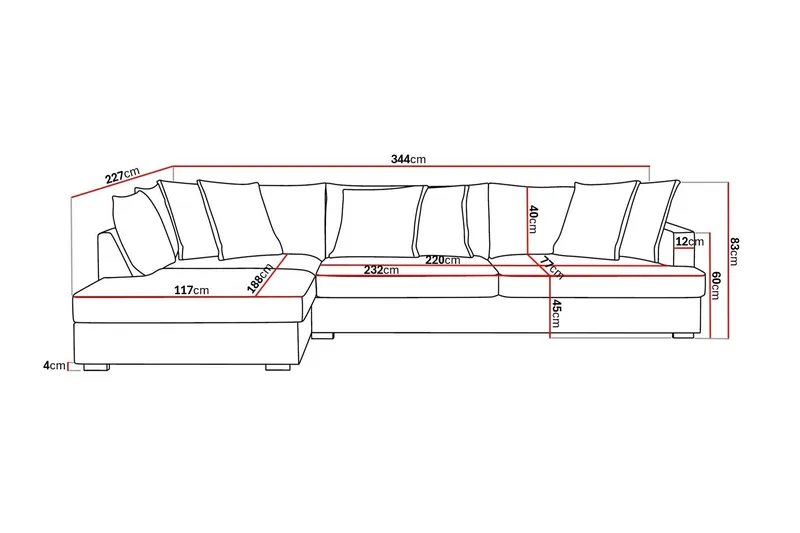 Rossita Lyx 4-istuttava Erittäin syvä Sohva divaanilla Vasen - Greige Manchester - Huonekalut - Sohva - Divaanisohva
