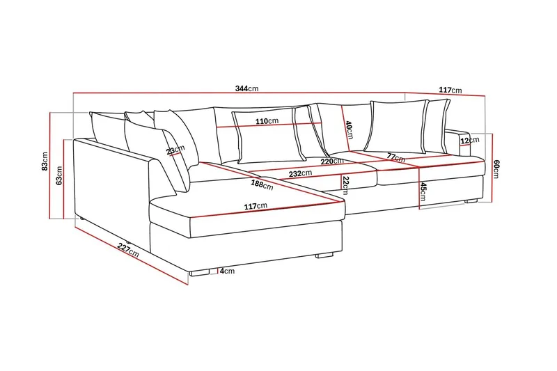 Rossita Lyx 4-istuttava Erittäin syvä Sohva divaanilla Vasen - Musta Chenille - Huonekalut - Sohva - Divaanisohva